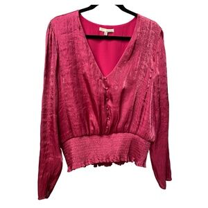 elegant metallic magenta long sleeve party blouse